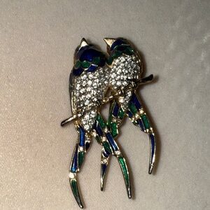 Elegant Blue and Green Bird Brooch